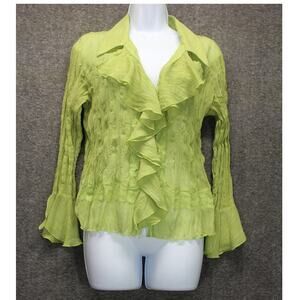 Jaipur Womens Blouse Y2K Whimsy Ruffle Lace Lime Green Medium